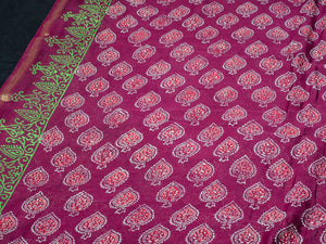 Fuchsia Pan Block Butta Print Chanderi Unstitched Salwar Kurta Set Material