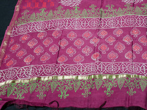 Fuchsia Pan Block Butta Print Chanderi Unstitched Salwar Kurta Set Material