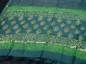 Dark Green Pan Block Butta Print Chanderi Unstitched Suit Set Material