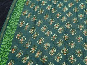 Dark Green Pan Block Butta Print Chanderi Unstitched Suit Set Material