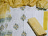 Applique Work White Yellow Block Butta Unstitched Salwar Suit Set