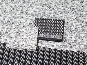 Black Geometric Block Print Cotton Unstitched Dress Material