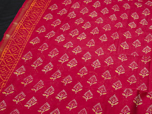 Red Napthol Block Butti Print Chanderi Unstitched Salwar Kurta Set Material
