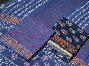 Blue Naphthol Block Butti Print Chanderi Unstitched Suit Set Material