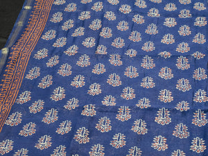 Blue Naphthol Block Butti Print Chanderi Unstitched Suit Set Material