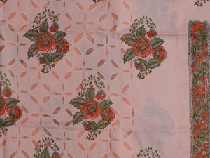 Applique Work Peach Block Butta Unstitched Suit Set