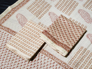 Beige & Brown Bagru Block Butti Print Chanderi Salwar Kurta Set Material