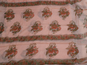 Applique Work Peach Block Butta Unstitched Suit Set