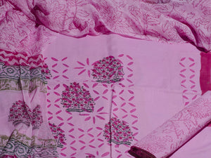 Pink Applique Work Block Butta Salwar Suit Material