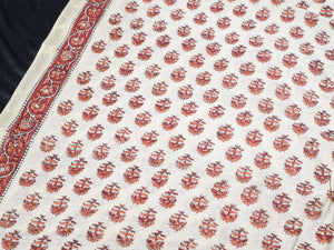 Beige & Orange Floral Block Butti Print Chanderi Salwar Suit Set Material