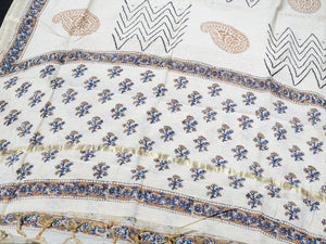 Beige & Mustard Block Butti Print Chanderi Salwar Kurta Set Material