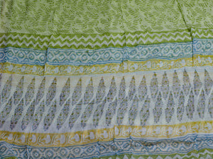 Appilque Work White & Green Block Butta Salwar Suit Material