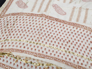 Beige & Ivory Bagru Block Butti Print Chanderi Unstitched Suit Set