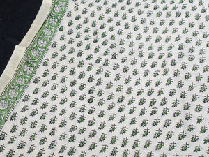 Beige & Green Bagru Block Butti Print Chanderi Unstitched Salwar Kurta Set