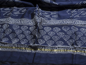 Indigo Block Butti Print Chanderi Suit Material