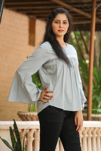 Grey Bell Sleeves Top