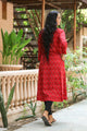 Red Printed A-line Kurti