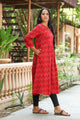 Red Printed A-line Kurti