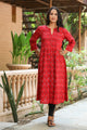 Red Printed A-line Kurti