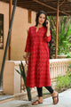 Red Printed A-line Kurti
