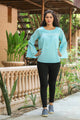 Aqua Blue Bell Sleeves Top