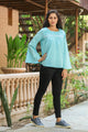 Aqua Blue Bell Sleeves Top