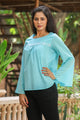 Aqua Blue Bell Sleeves Top