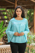 Aqua Blue Bell Sleeves Top