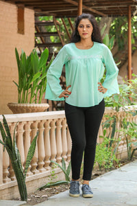 Sea Green Bell Sleeves Top
