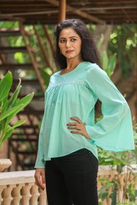 Sea Green Bell Sleeves Top