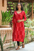 Red Discharge Print Straight Kurti