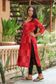 Red Discharge Print Straight Kurti