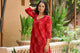 Red Discharge Print Straight Kurti