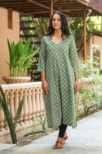 Bottle Green Discharge Print Kurti