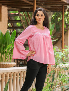 Baby Pink Bell Sleeves Top