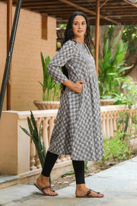 Grey Printed A-line Kurti