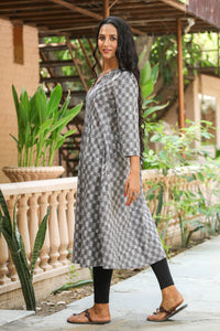 Grey Printed A-line Kurti