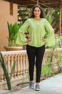 Pista Green Bell Sleeves Top