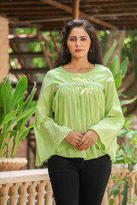 Pista Green Bell Sleeves Top