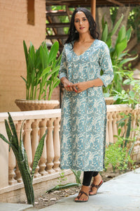 Aqua Blue Marble Print Straight Kurti