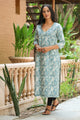Aqua Blue Marble Print Straight Kurti