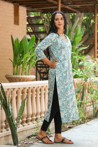 Aqua Blue Marble Print Straight Kurti