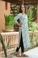 Aqua Blue Marble Print Straight Kurti