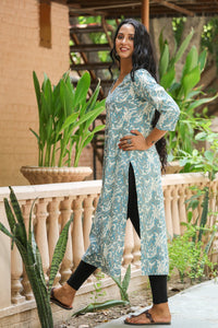 Aqua Blue Marble Print Straight Kurti