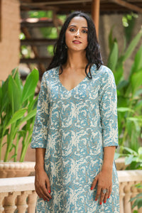 Aqua Blue Marble Print Straight Kurti