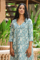 Aqua Blue Marble Print Straight Kurti