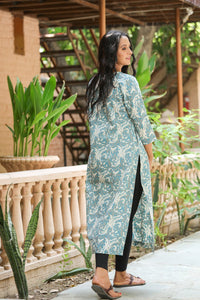 Aqua Blue Marble Print Straight Kurti