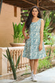 Blue Boat neck Shift Short Dress