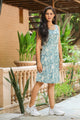 Blue Boat neck Shift Short Dress