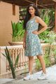 Blue Boat neck Shift Short Dress